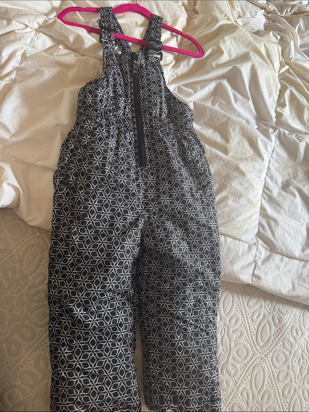 Kids Black Geometric Snow Bib Pants - Unbranded